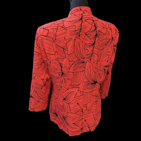 Perceptions New York Jacket, Blazer Red & Black Floral 100% polyester Size 10 - Picture 5 of 6
